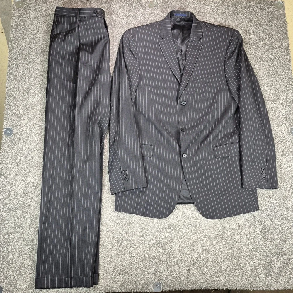 Daniel Cremieux Loro Piana Suit Mens 42L Black Pinstripe Blazer Pants 36x32